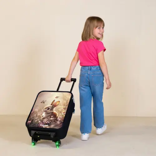 Bloemen - Bruin - Konijntje - Vlinder Kinderkoffer - Zwart klein -sfeer1