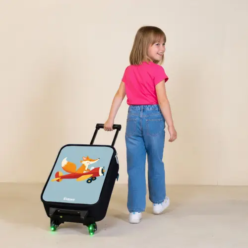 Vos - Vliegtuig - Vliegen Kinderkoffer - Zwart klein -sfeer1