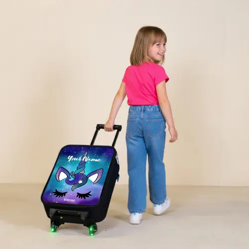 Paarse eenhoorn Kinderkoffer - Zwart klein -sfeer1