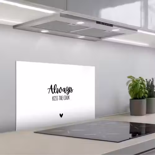 Always kiss the cook - Koken - Kok - Keuken - Spreuken keuken achterwand spatscherm klein -3d_schuin