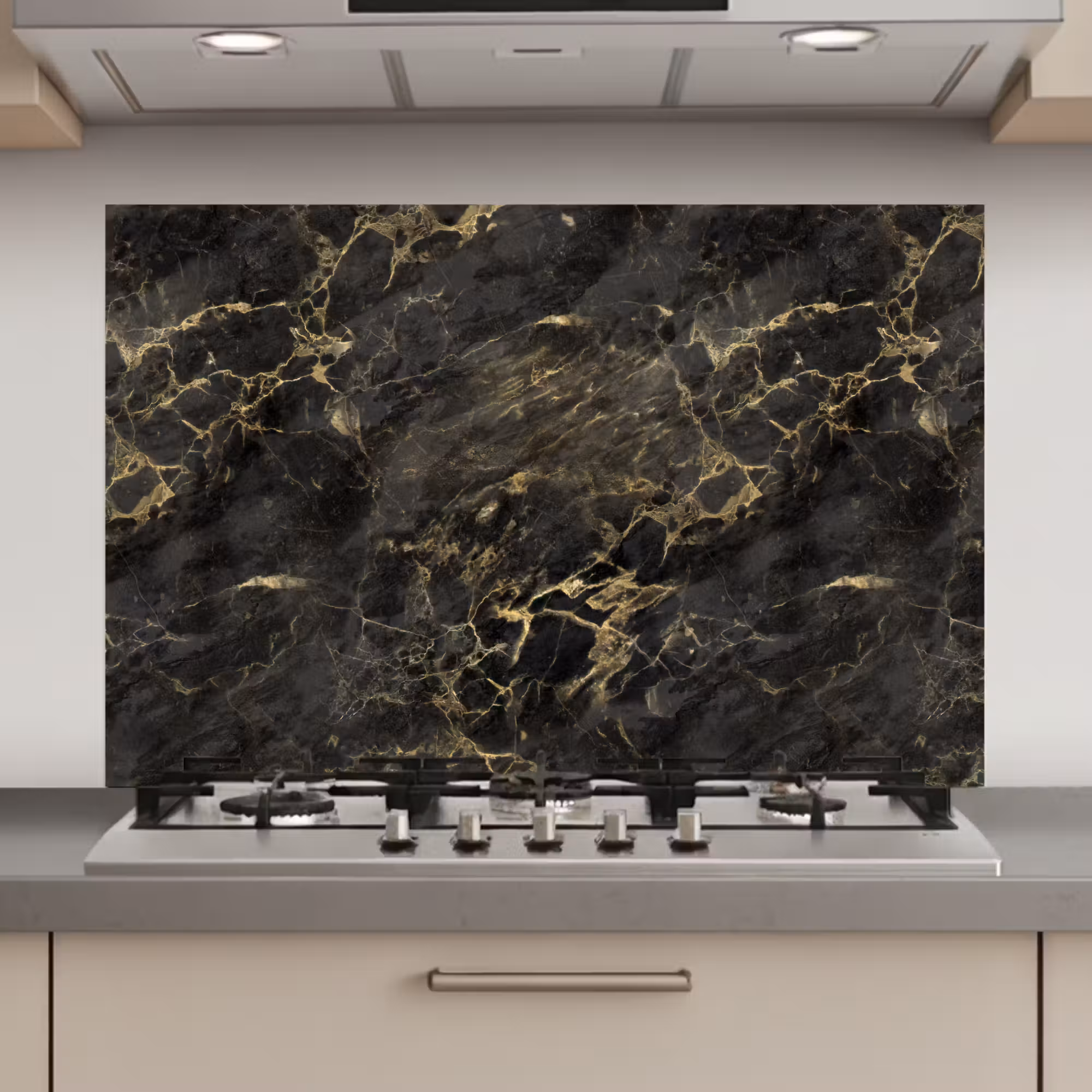 Kitchen Splashback - Black - Marble - Gold - Nerf