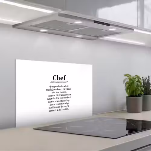 Kok - Definitie - Chef - Koken - Keuken - Spreuken - Woordenboek keuken achterwand spatscherm klein -3d_schuin