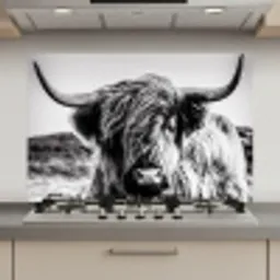 Koe - Schotse hooglander - Zwart - Wit - Dier - Natuur - Wild keuken achterwand spatscherm klein -3d_website