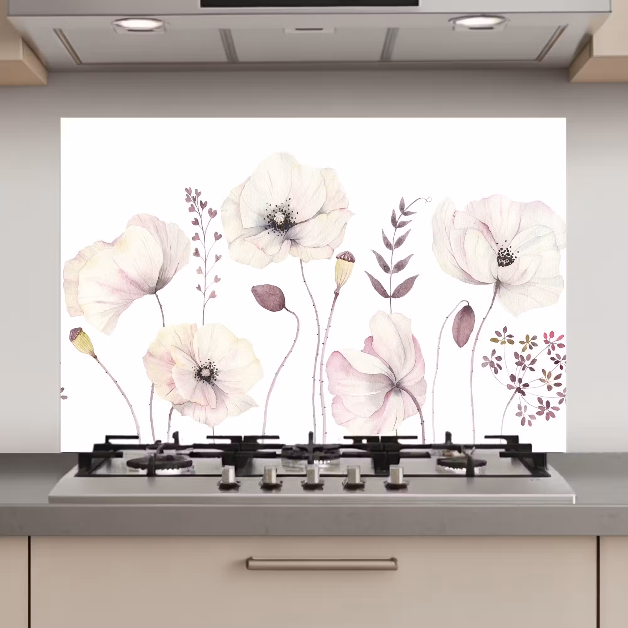 Kitchen Splashback - Flowers - Pastel - Plants - White