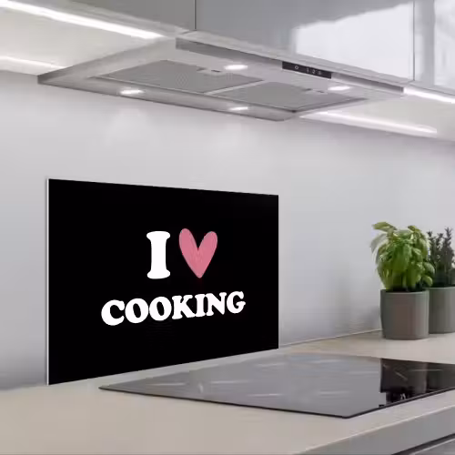 I love cooking - Koken - Hartje - Kookliefhebber - Kok - Spreuken keuken achterwand spatscherm klein -3d_schuin