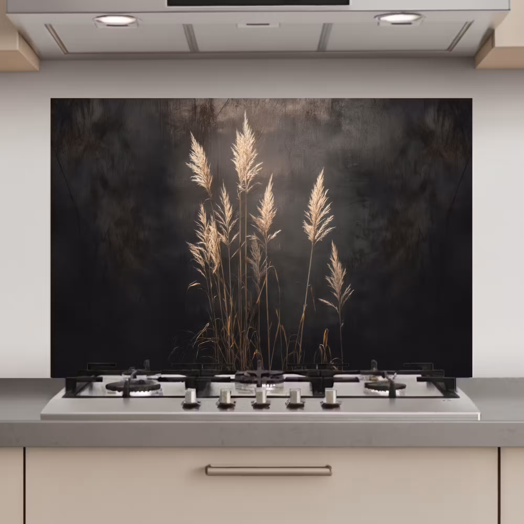 Kitchen Splashback - Ornamental grass - Plumes - Lighting - Black