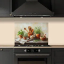 Potten - Kruiden - Hout keuken achterwand spatscherm klein -sfeer1