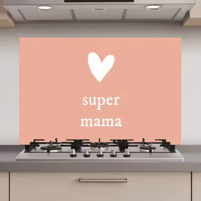 Presentje voor Moederdag super mama lichtroze/wit keuken achterwand spatscherm klein -3d_website