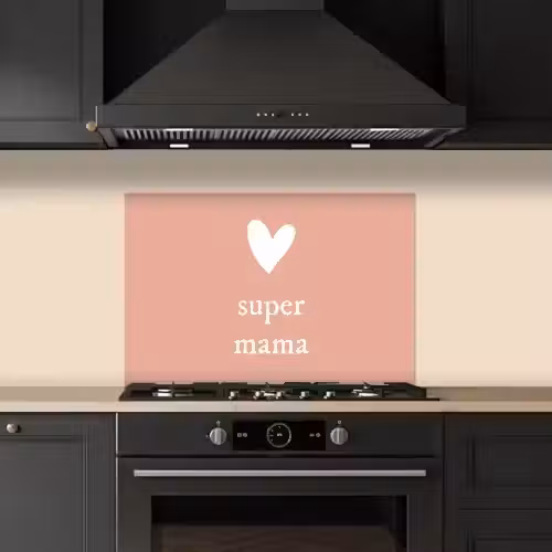 Presentje voor Moederdag super mama lichtroze/wit keuken achterwand spatscherm klein -sfeer1