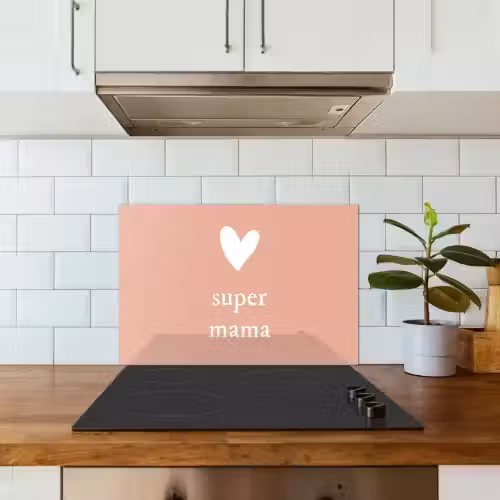 Presentje voor Moederdag super mama lichtroze/wit keuken achterwand spatscherm klein -sfeer2