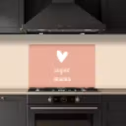 Presentje voor Moederdag super mama lichtroze/wit keuken achterwand spatscherm klein -sfeer1
