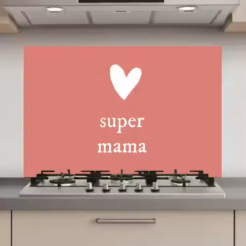 Presentje voor Moederdag super mama roze/wit keuken achterwand spatscherm klein -3d_website