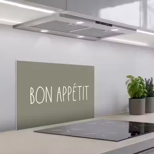 Spreuken - Bon appétit - Quotes - Eet smakelijk - Eten keuken achterwand spatscherm klein -3d_schuin