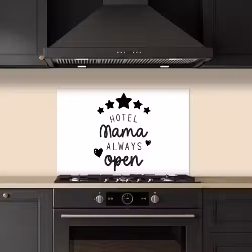 Spreuken - Hotel mama always open - Mama - Quotes keuken achterwand spatscherm klein -sfeer1