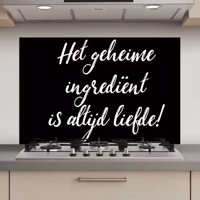 Quotes - Koken - Het geheime ingrediënt is altijd liefde! - Spreuken - Liefde keuken achterwand spatscherm klein -3d_website
