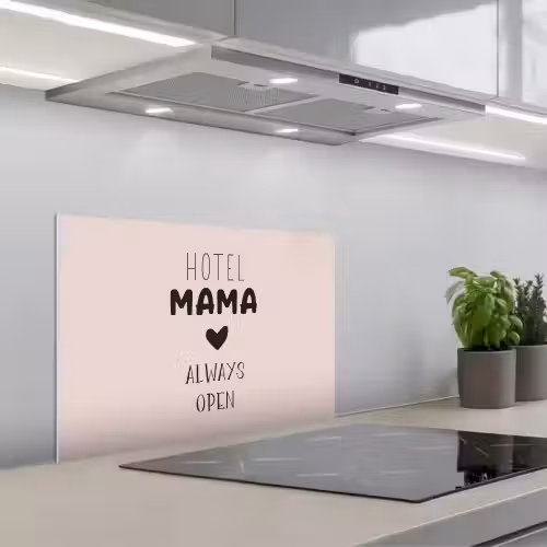 Quotes - Spreuken - Hotel mama always open - Mama keuken achterwand spatscherm klein -3d_schuin