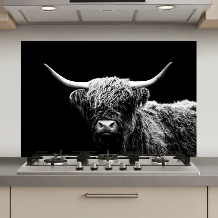 Schotse Hooglander - Koe - Zwart - Wit - Dieren keuken achterwand spatscherm klein -3d_website