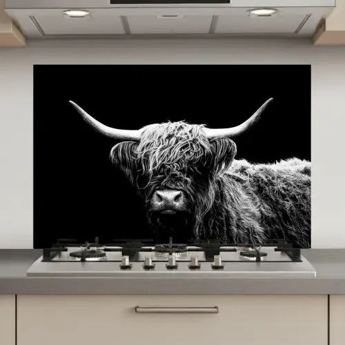 Schotse Hooglander - Koe - Zwart - Wit - Dieren keuken achterwand spatscherm klein -3d_website