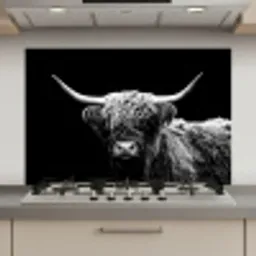 Schotse Hooglander - Koe - Zwart - Wit - Dieren keuken achterwand spatscherm klein -3d_website