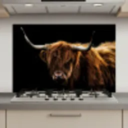 Schotse Hooglander - Horens - Zwart - Dieren - Natuur - Wild - Koe keuken achterwand spatscherm klein -3d_website