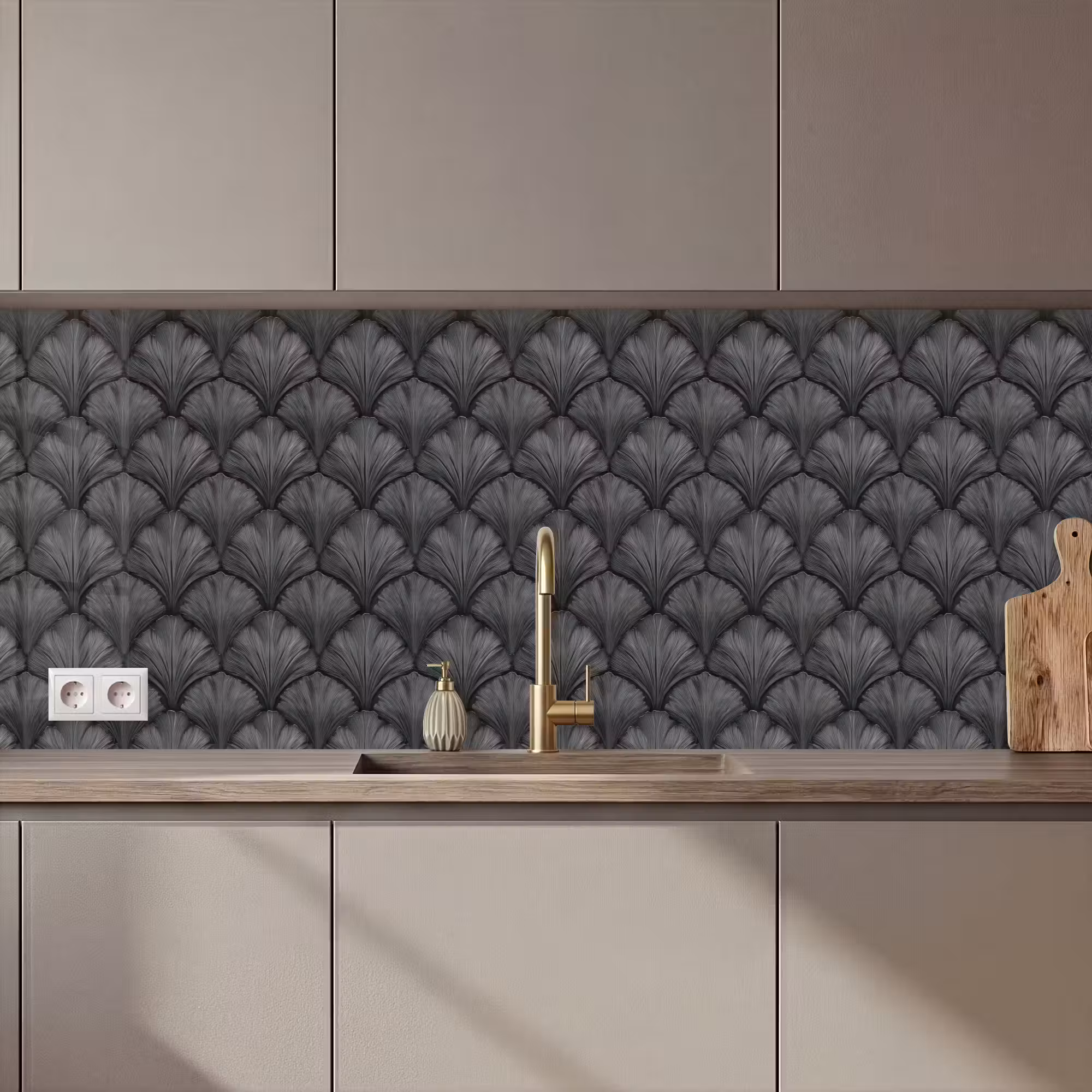 Kitchen Wall Splashback - Fan - Motif - Gray