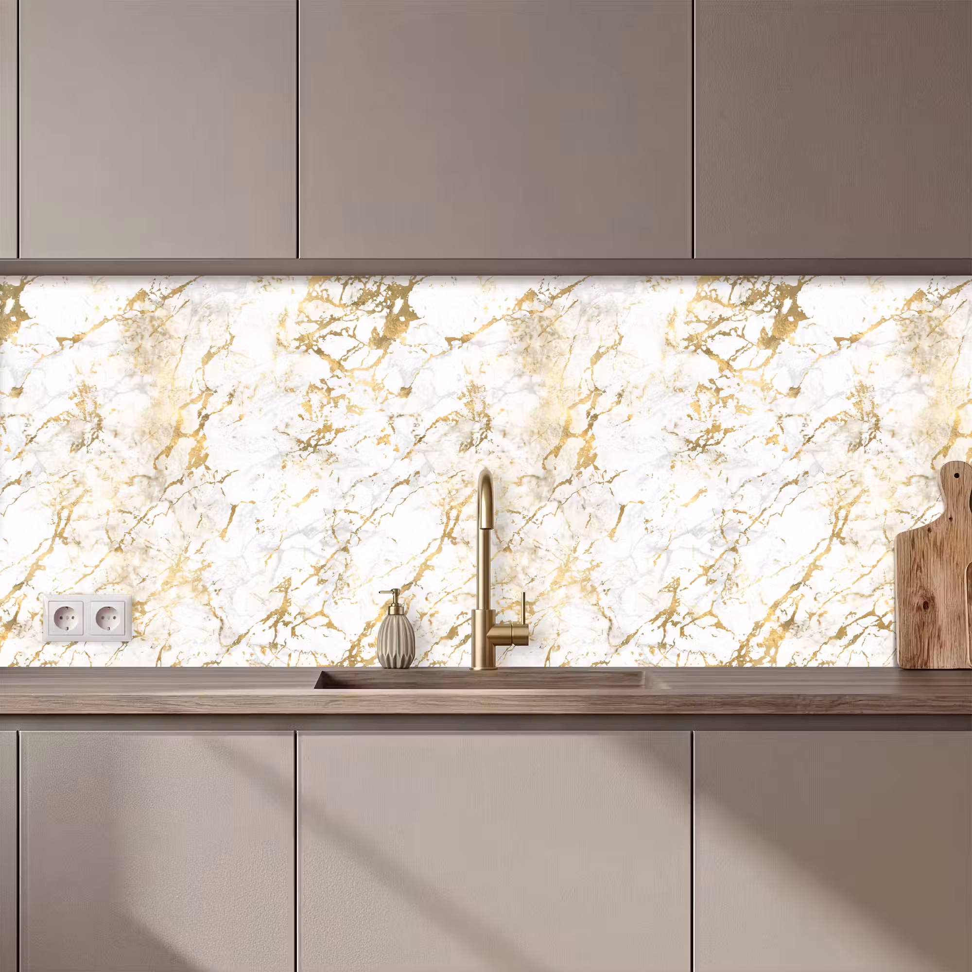 Kitchen Wall Splashback - Gold Splash - White - Marble