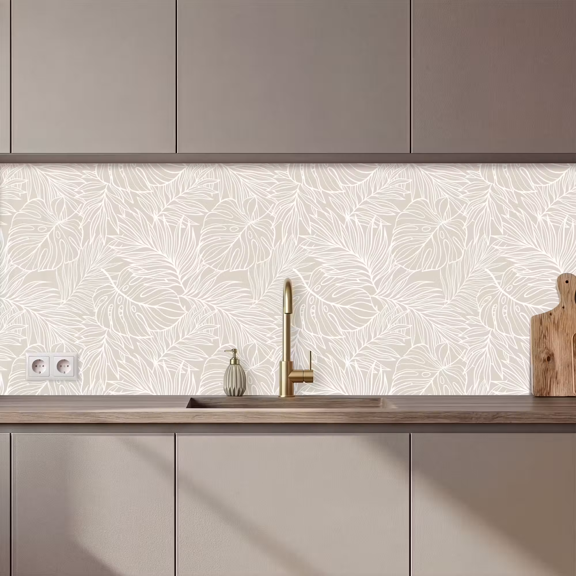 Kitchen Wall Splashback - Leaves - Beige - Monstera - Palm