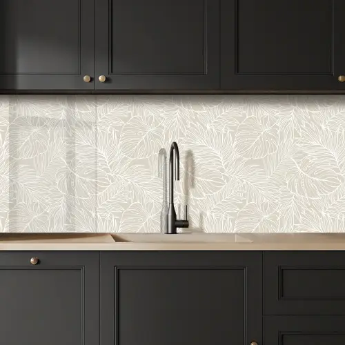 Bladeren - Beige - Monstera - Palm keuken achterwand 2 middel -sfeer1