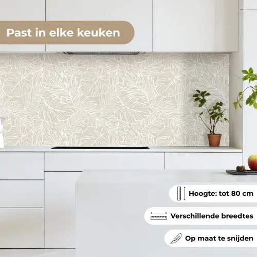 Bladeren - Beige - Monstera - Palm keuken achterwand 2 middel -sfeer4_NL