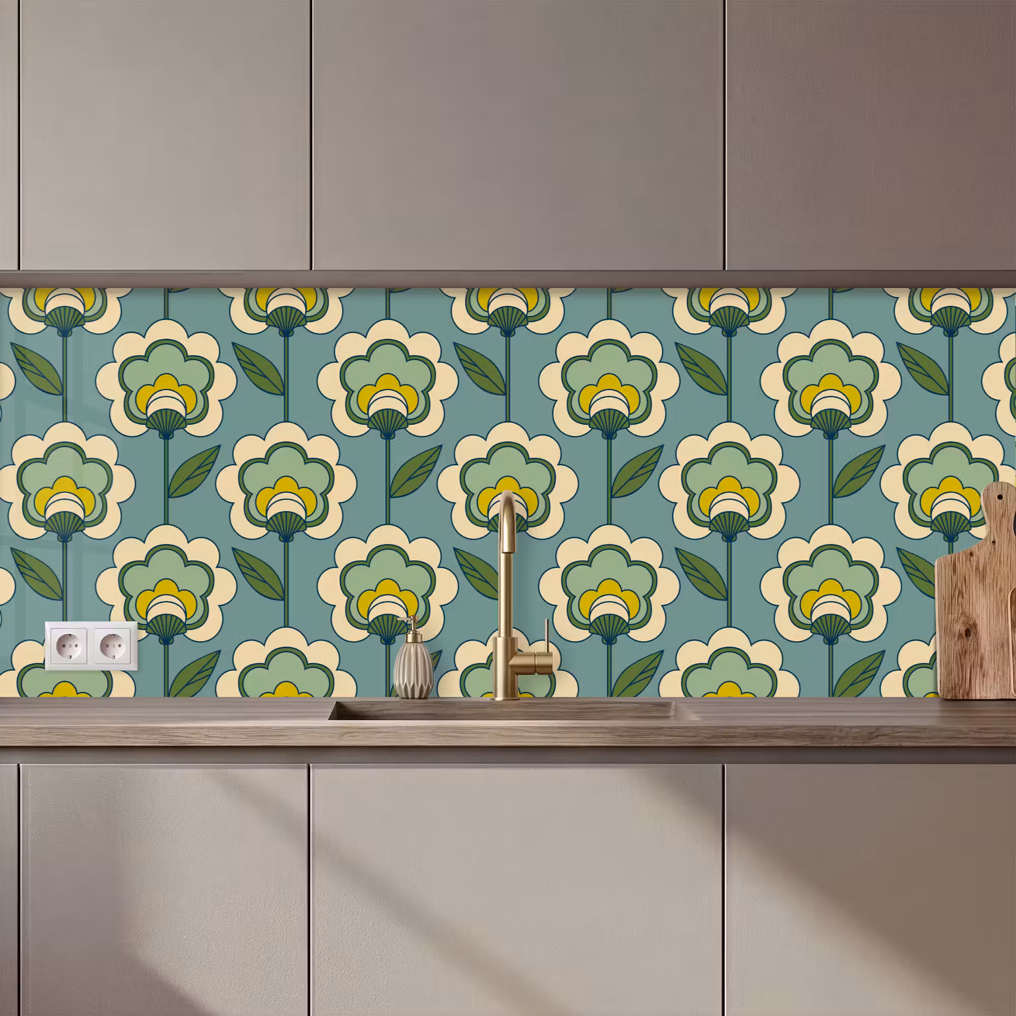 Kitchen Wall Splashback - Retro - Design - 70's - Flower