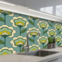 Retro - Design - Jaren 70 - Bloem keuken achterwand 2 middel 871 -3d_schuin