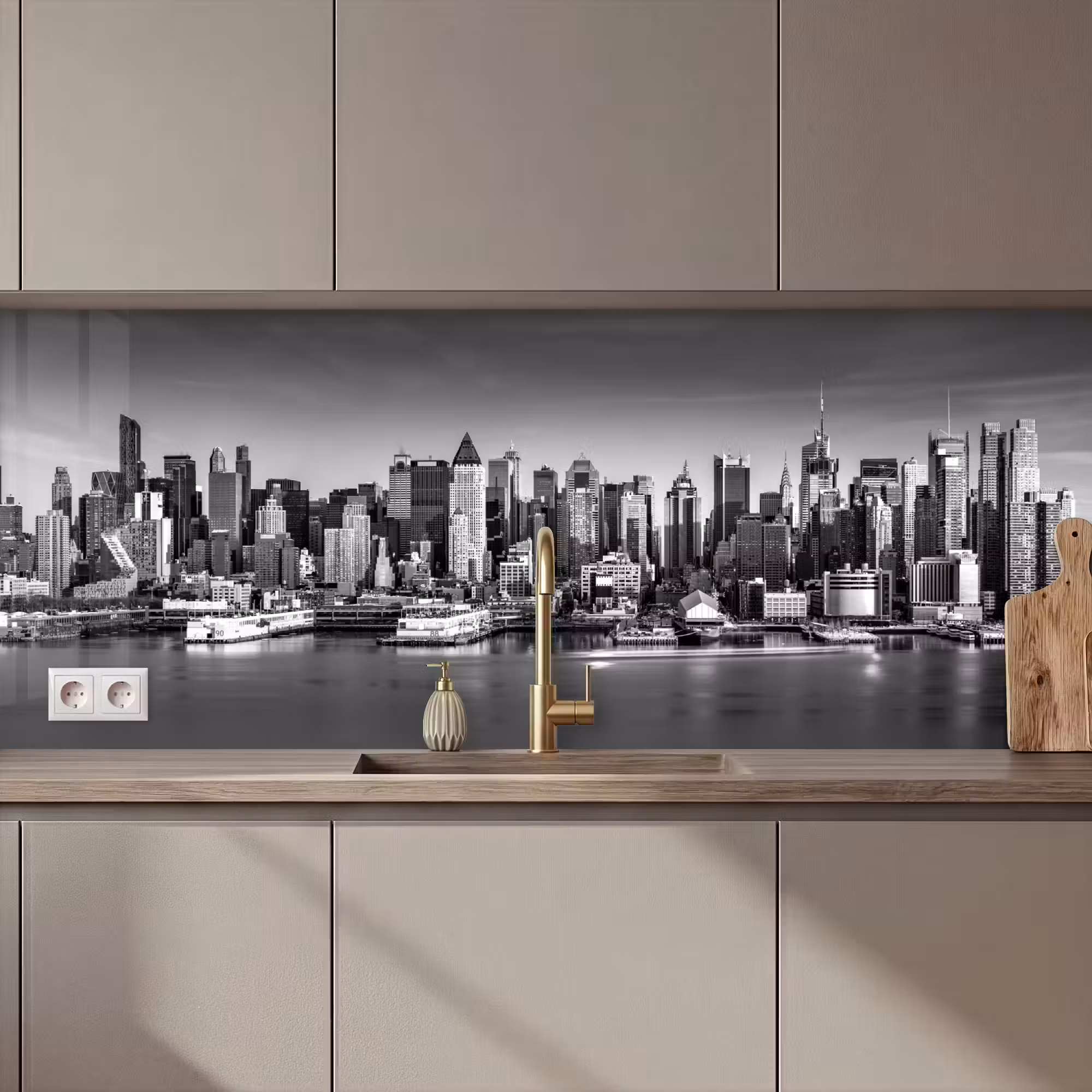 Kitchen Wall Splashback - Skyline - City - Skyscrapers - Black - White