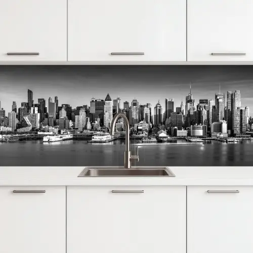 Skyline - Stad - Wolkenkrabbers - Zwart - Wit keuken achterwand 2 middel -3d