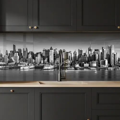 Skyline - Stad - Wolkenkrabbers - Zwart - Wit keuken achterwand 2 middel -sfeer1