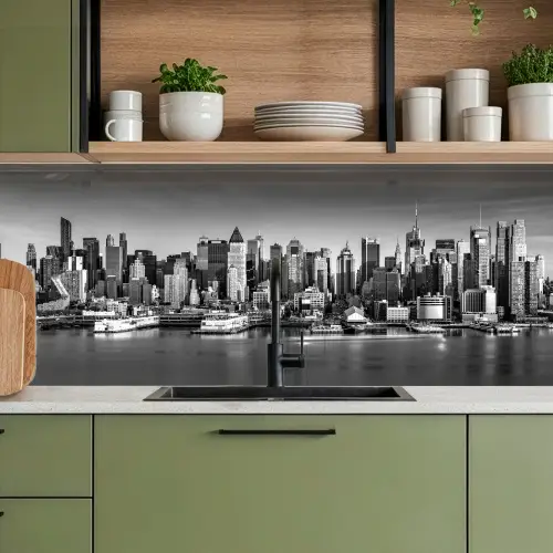 Skyline - Stad - Wolkenkrabbers - Zwart - Wit keuken achterwand 2 middel -sfeer3