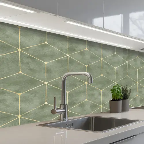 Subtiel - Geometrisch - Goud - Groen keuken achterwand 2 middel 871 -3d_schuin