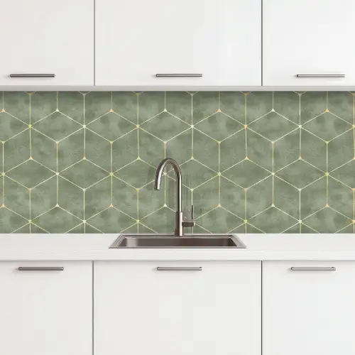 Subtiel - Geometrisch - Goud - Groen keuken achterwand 2 middel 871 -3d