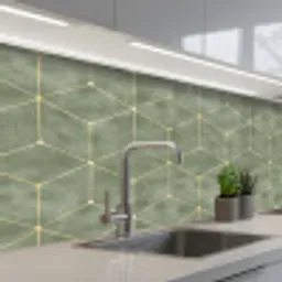 Subtiel - Geometrisch - Goud - Groen keuken achterwand 2 middel 871 -3d_schuin