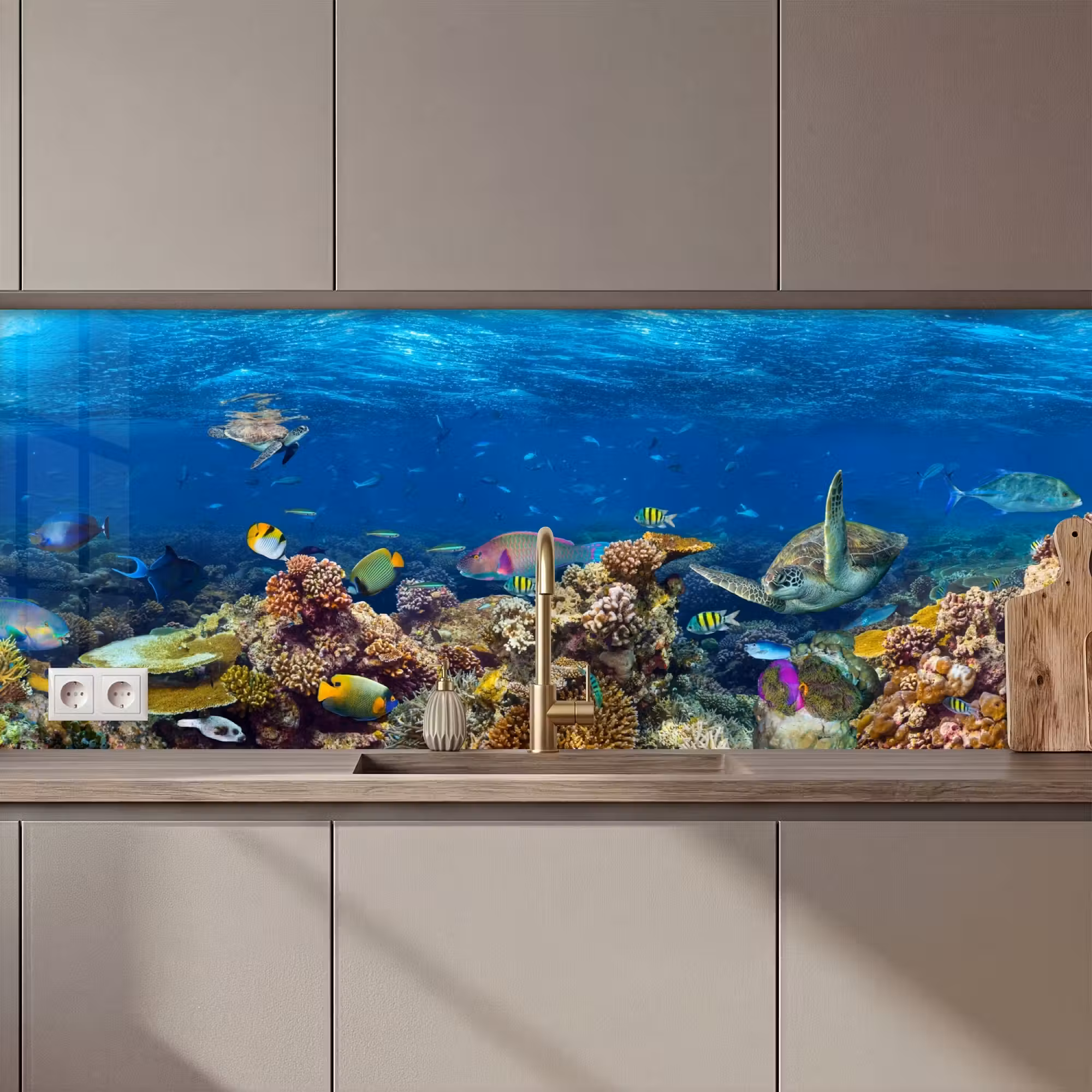 Kitchen Wall Splashback - Underwater landscape - Fish - Turtle - Blue
