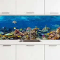 Onderwaterlandschap - Vissen - Schildpad - Blauw keuken achterwand 2 middel -3d