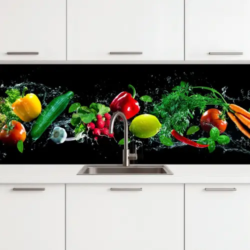 Groente - Splash - Zwart keuken achterwand 2 middel -3d
