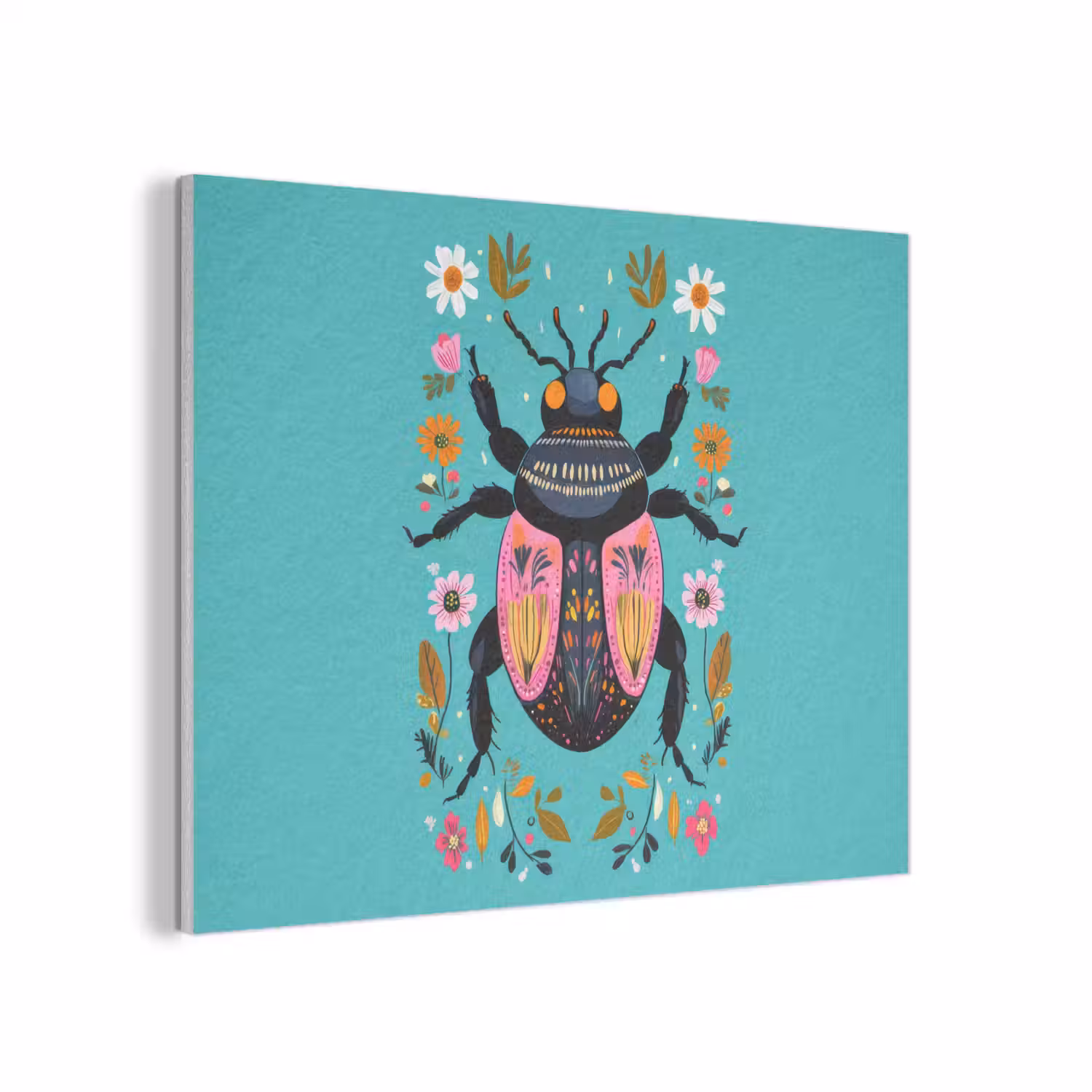 Kever - Bloemmotieven - Turquoise - Bladeren PET vilt klein -3d