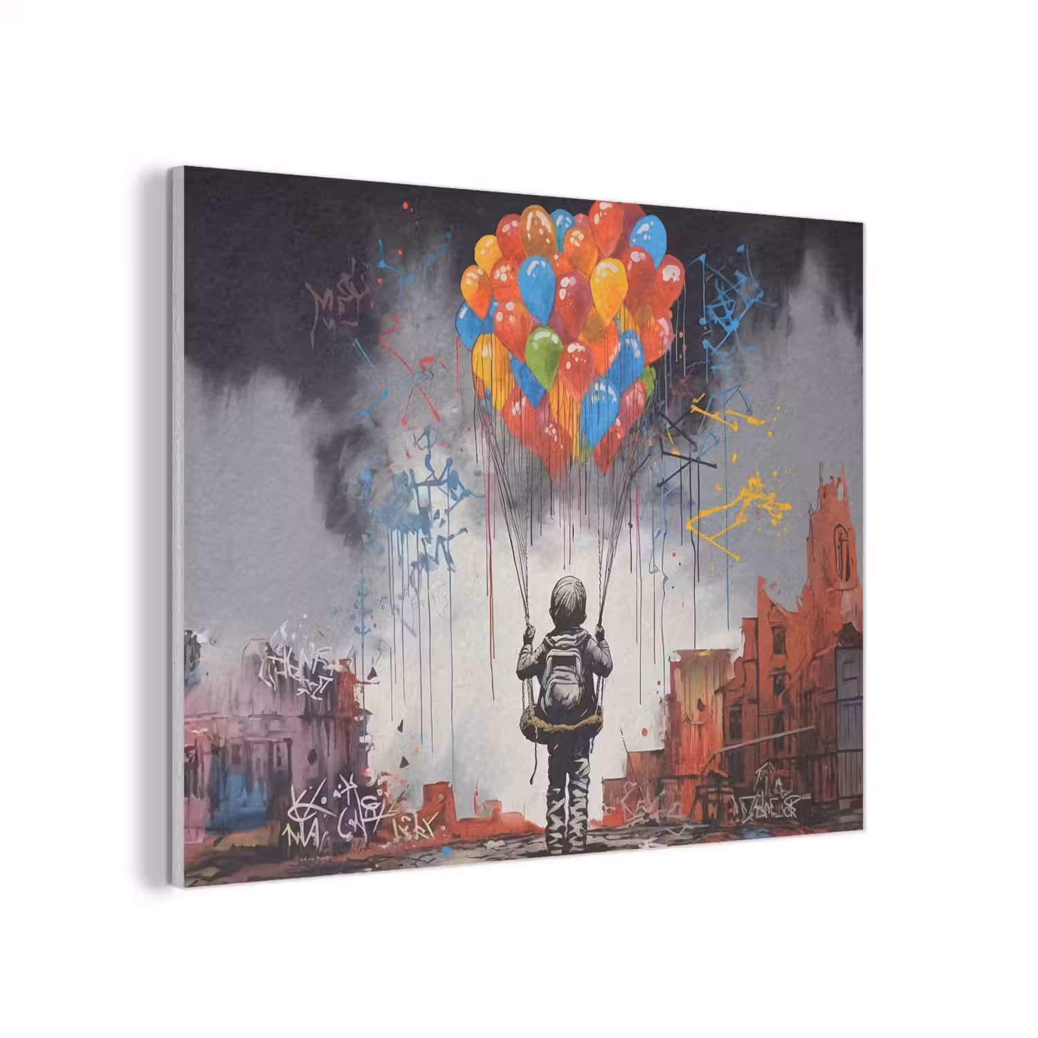Jongen - Ballonnen - Gebouwen - Kunst PET vilt klein -3d