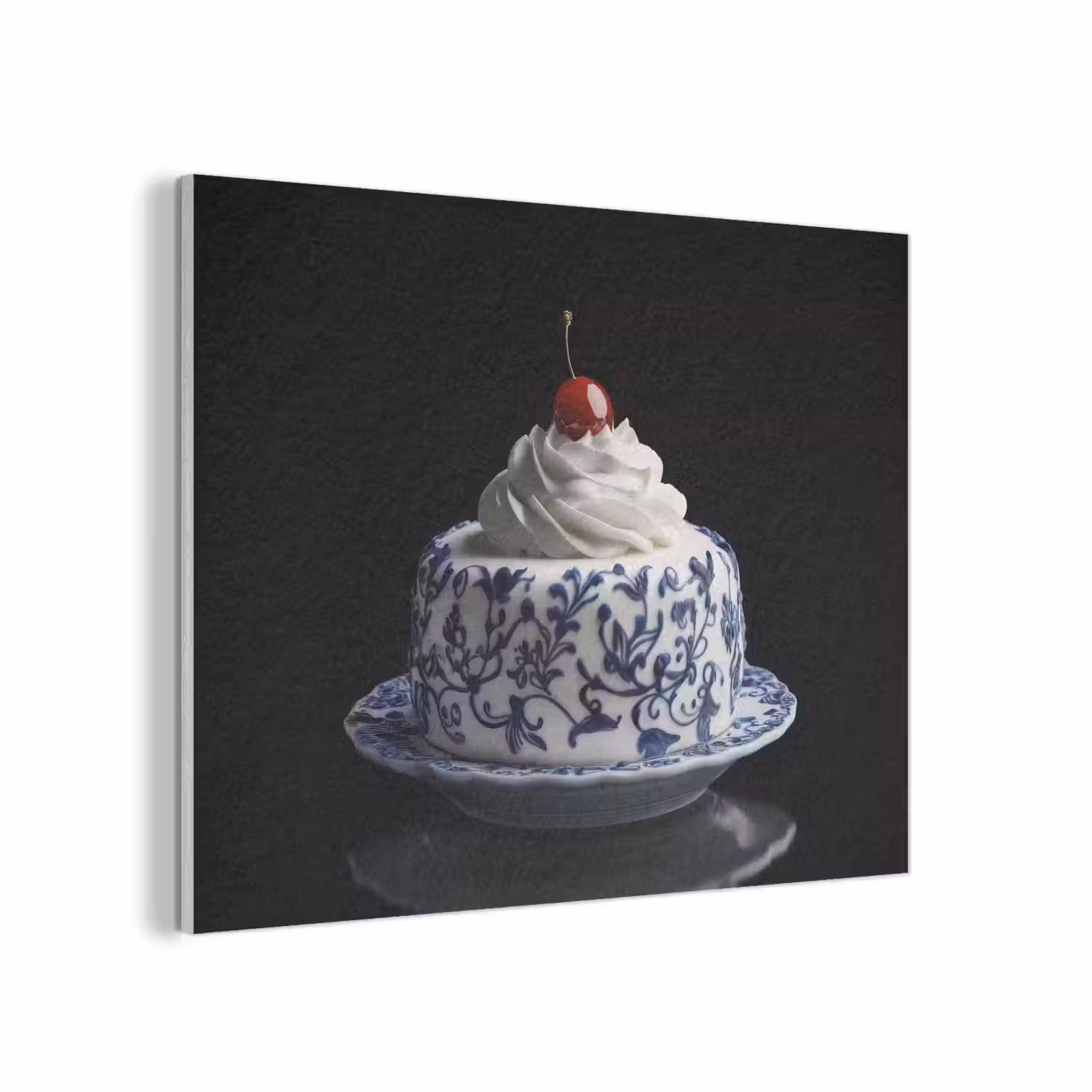 Taart - Slagroom - Kers - Bord - Delfts blauw PET vilt klein -3d