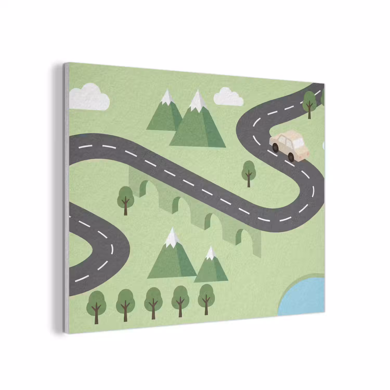 Auto - Bergweg - Natuur - Illustratie PET vilt klein -3d