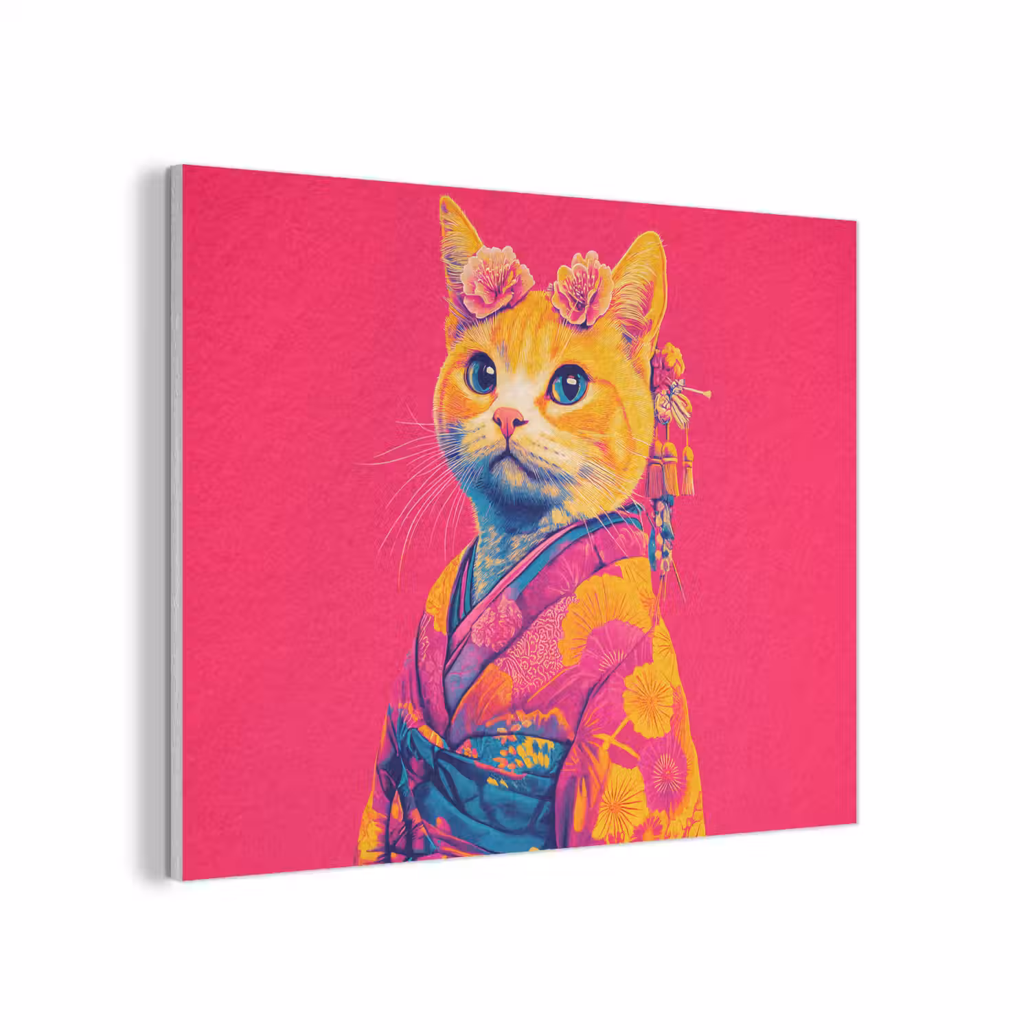 Kat - Kimono - Bloemen - Roze PET vilt klein -3d