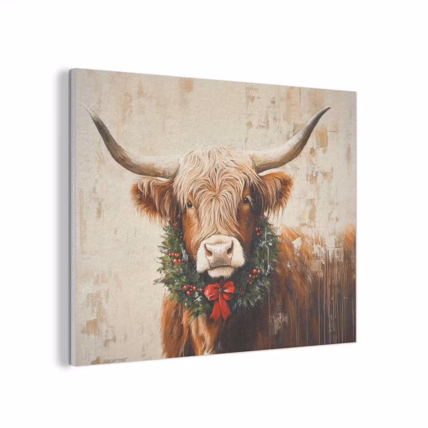 Kerst - Schotse Hooglander - Bruin - Krans PET vilt klein -3d
