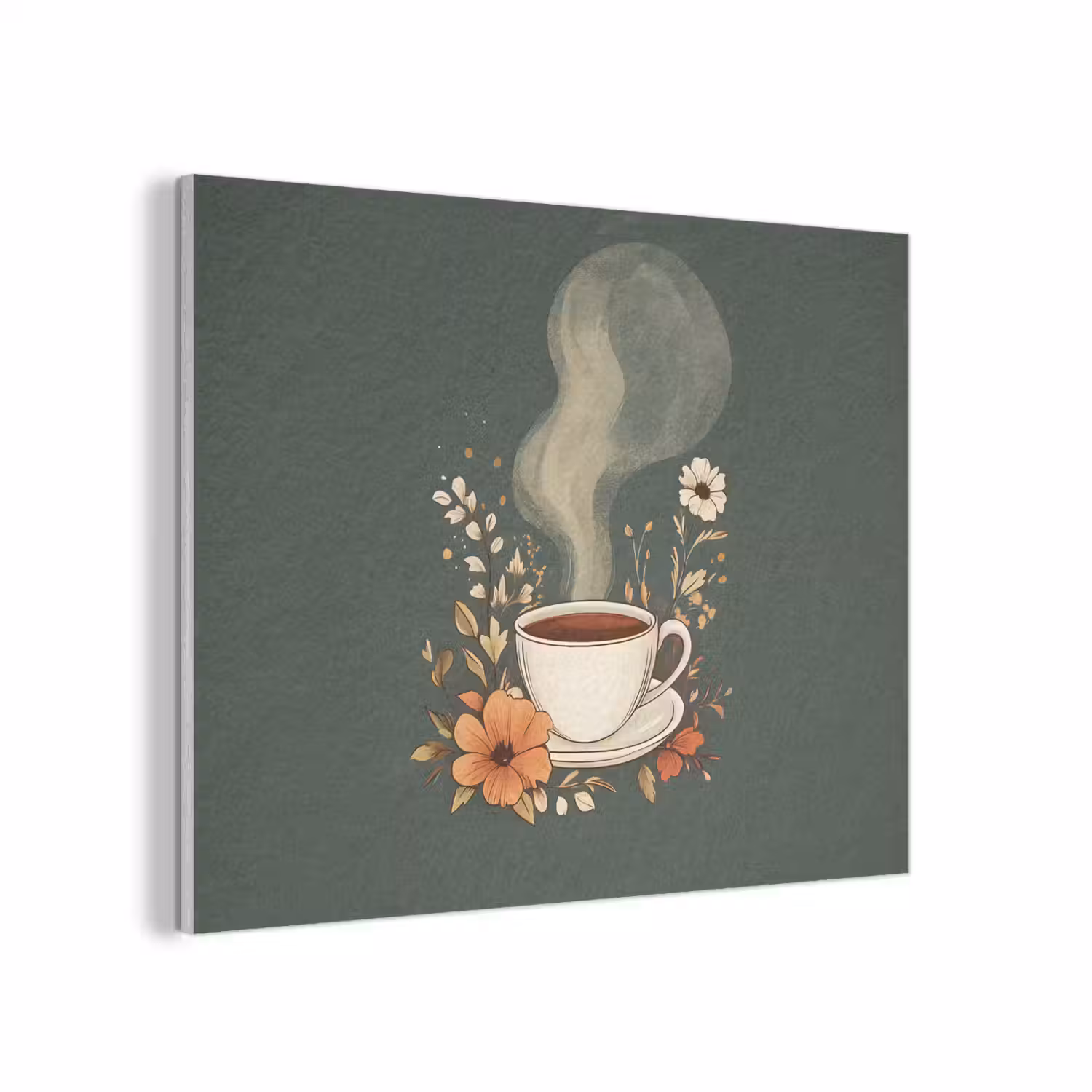 Kop - Bloemen - Groen - Koffie PET vilt klein -3d