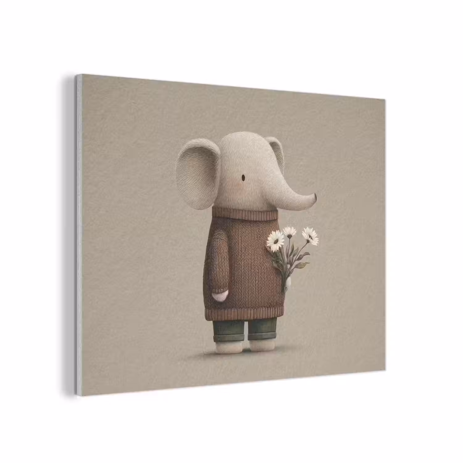 Olifant - Witte bloemen - Kindvriendelijk PET vilt klein -3d