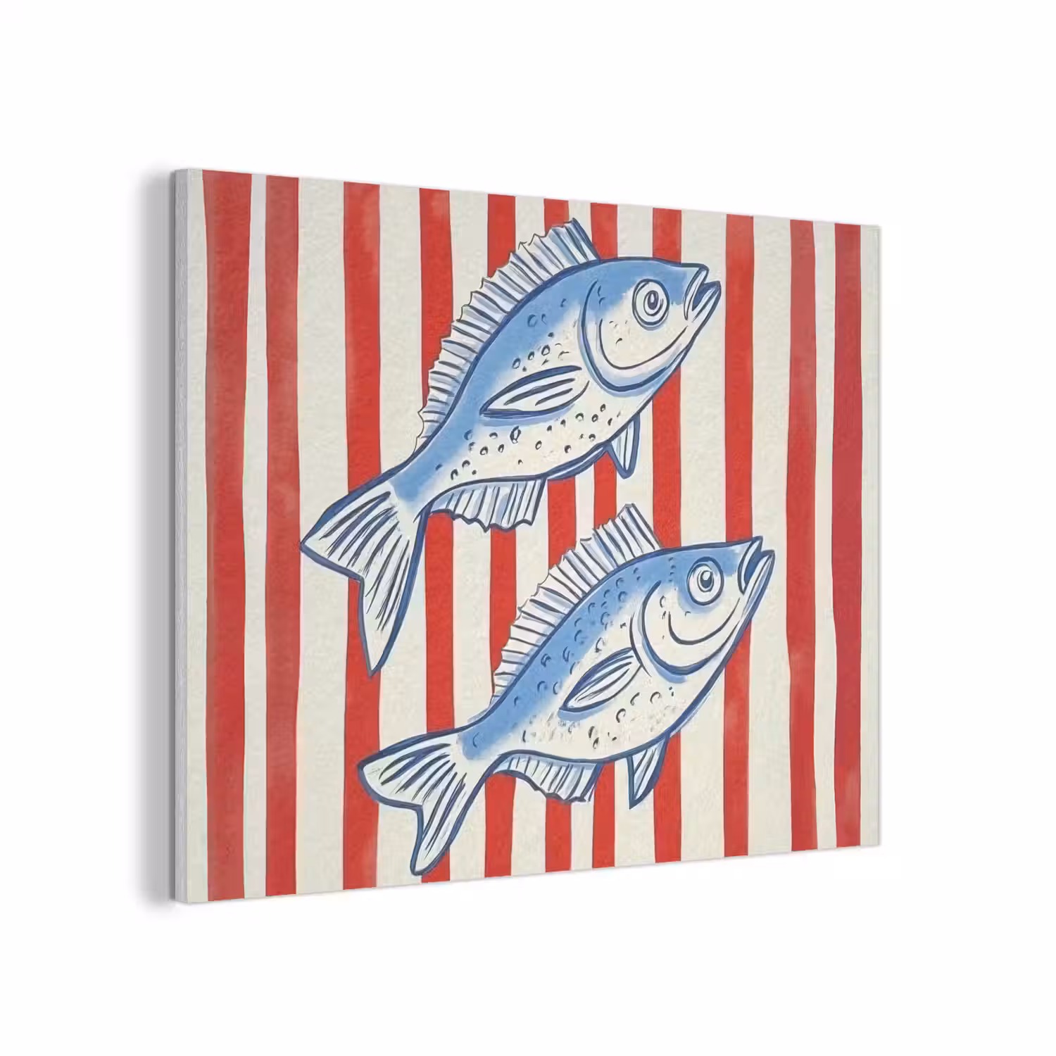 Vissen - Verticale strepen - Blauw - Rood PET vilt klein -3d